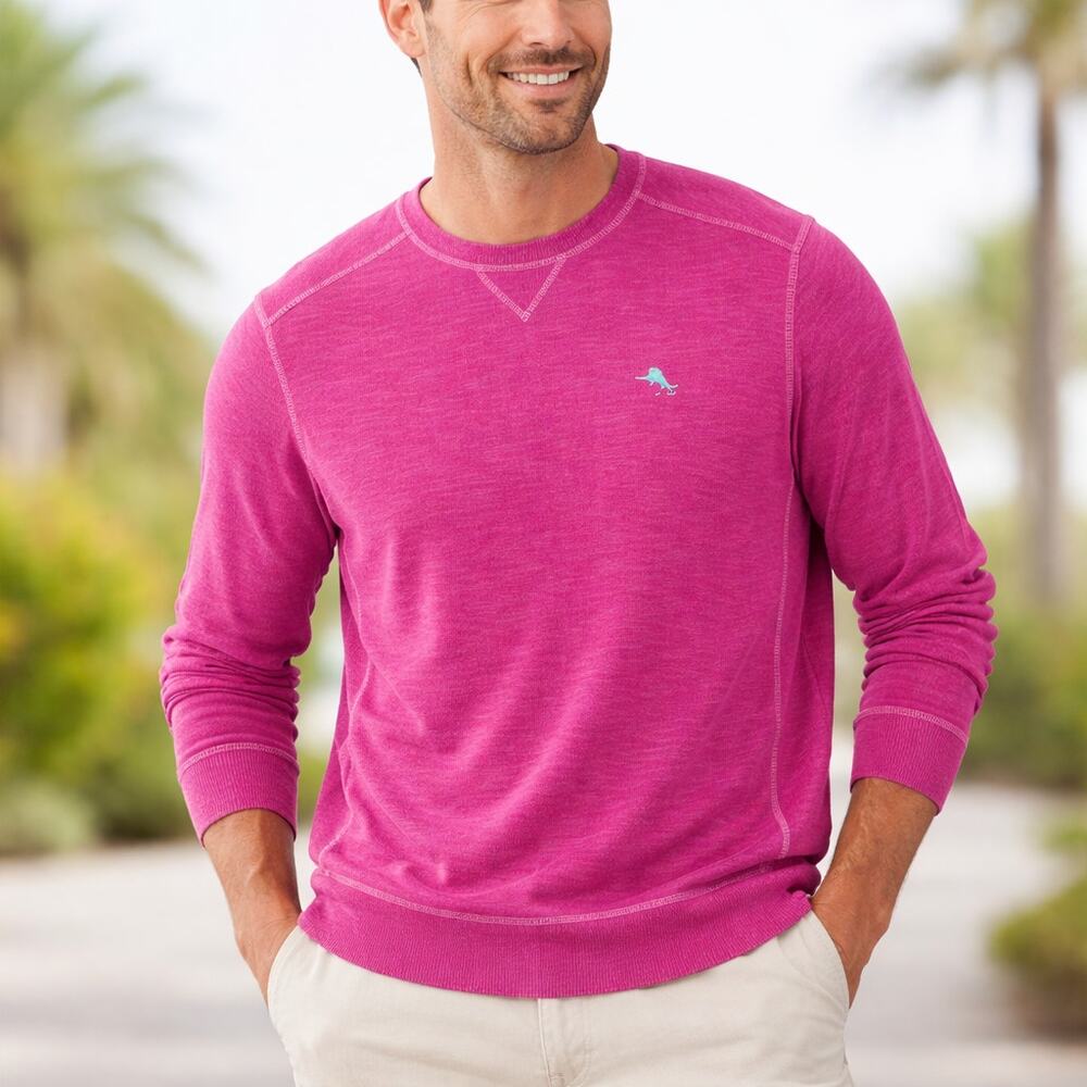 Tommy Bahama Pink Sweater Men’s XL Pima Cotton Lyocell Crewneck